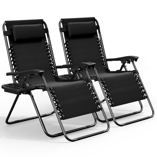 Nestl - Juego de 2 sillas de Gravedad Cero, sillas de Patio al Aire última intervensión con Almohadas y bandejas de Soporte para Tazas, Silla de Campamento reclinable de Malla de Acero Ajustable