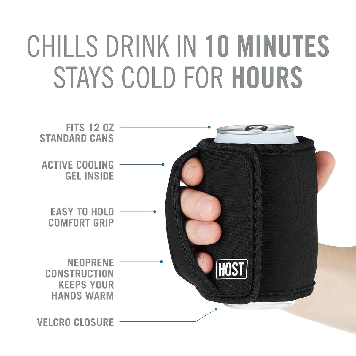 Host Insta-Chill - Enfriador de latas de gel y bolsa de hielo flexible para latas regulares de 12 onzas, color negro