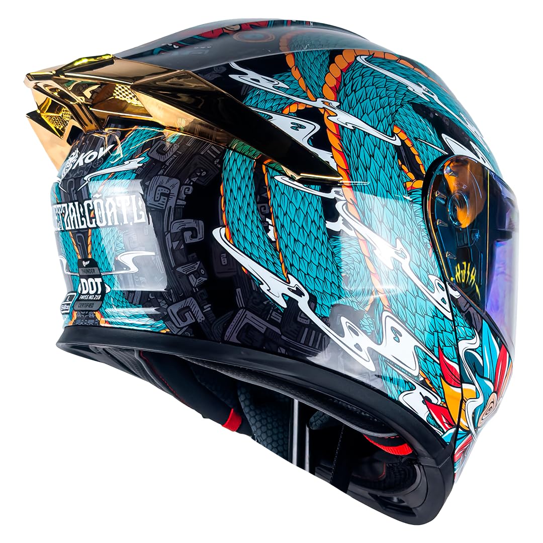 KOV Casco Thunder Quetzalcoatl Verde Abatible Dot Talla M
