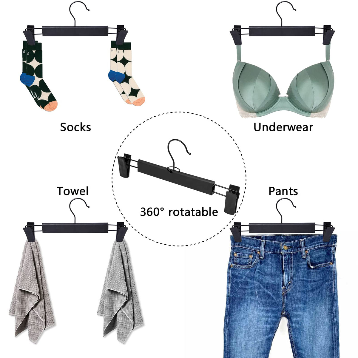 Northern Brothers - Paquete de 50 Perchas para Falda con Clips, Perchas Negras para Pantalones, Pantalones Cortos a Granel, Abrigos de Jeans, Perchas de Pantalones Resistentes para Hombres y Mujeres