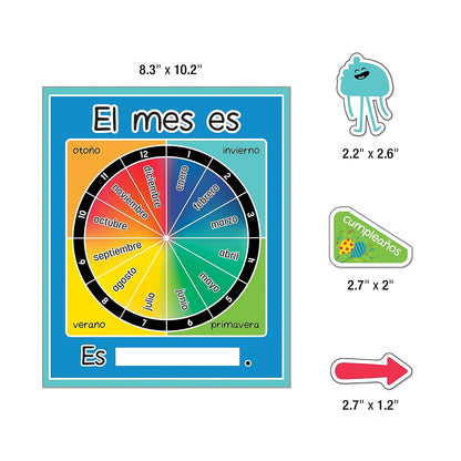 Carson Dellosa Happy Place - Juego de 139 piezas de calendario español, cabecera mensual, día festivo, cobertura de números, estaciones, clima, tabla de días de la semana, ESL o aula bilingüe, tablero
