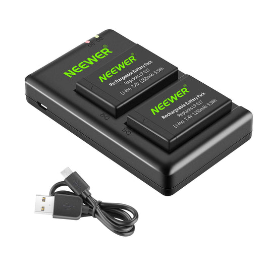 NEEWER 2-Pack LP-E17 Mejorada Batería y Cargador USB Dual para Canon EOS RP, Rebel SL2, SL3, T6i, T6s, T7i, M3, M5, M6, 200D, 77D, 750D, 760D, 800D, Cámara SLR Digital