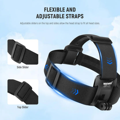 NEEWER Soporte Cabeza Compatible con GoPro Insta360 Cámara Acción, GP-71 | Compatible con Hero 13 12 11 Black, Montaje Cabeza Ajustable, Accesorios Cámara Acción para Grabación POV Ciclismo Surf