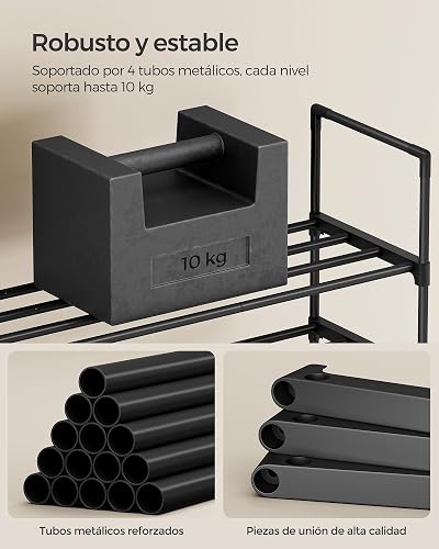 SONGMICS Zapatero de 4 Niveles, Estantería de Metal, para 16 a 20 Pares | Estante Apilable, 30 × 92 × 72 cm, Negro, Colección DEKY, MLSA14BKV3