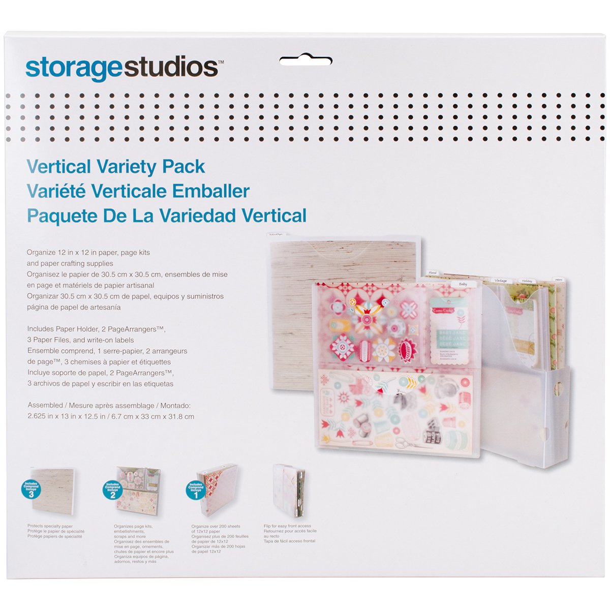 Advantus Storage Studios - Paquete Variado Vertical de Soportes de Papel para Papel y Suministros de hasta 12 x 12 Pulgadas, Transparente (CH92604) - Paquete variado