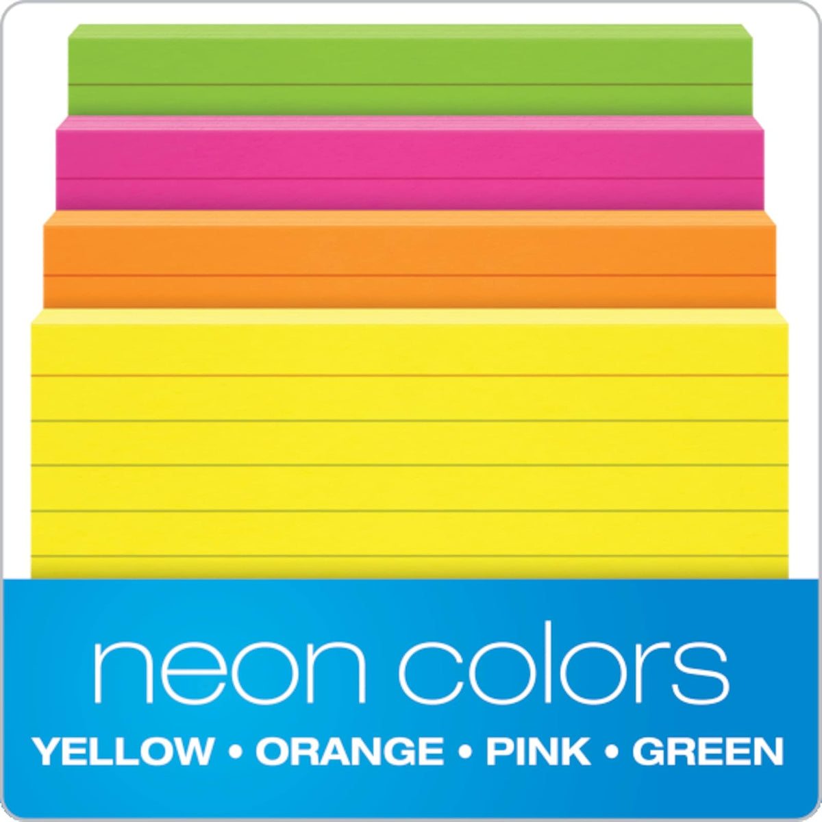 Oxford Extreme 04736 - Tarjetas de índice, 7.6 x 12.7 cm, varios colores, 100 por paquete, 300 unidades, Assorted (Glow Orange, Glow Pink, Glow Green, Gloe Yellow), 3 x 5 1-Pack