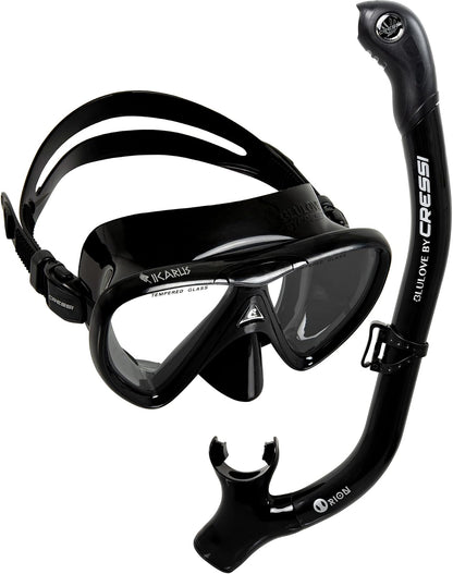 Cressi Ikarus & Orion Kit de Snorkel para Adultos - Negro - Negro - Negro