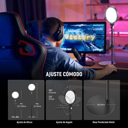 NEEWER BÁSICO Paquete de 2 7" Aro Luz Escritorio para Grabación, 10W Regulable Key Light Pantalla Completa con Soporte & Soporte Teléfono, Ideal para iPhone Laptop Vlog Streaming Videoconferencia,R06