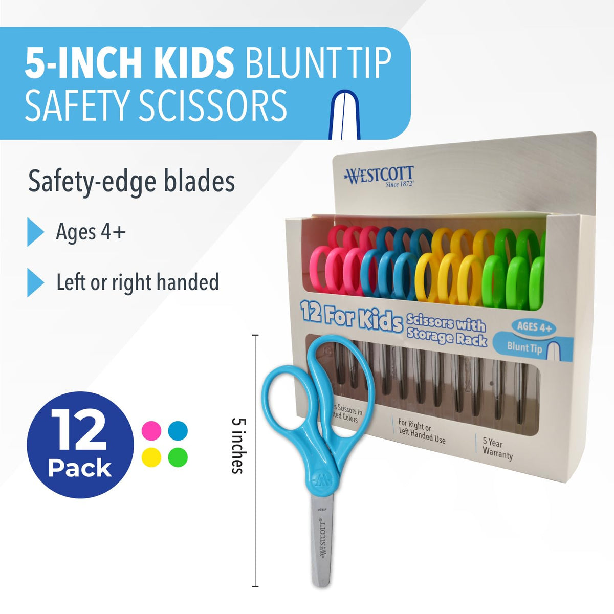 Westcott School - Tijeras para niños para zurdos y diestros, 12,7 cm (12,7 cm)