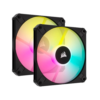 Corsair AF120 RGB SLIM, Kit de Ventilador de 120 mm con Rodamiento Dinámico de Fluidos PWM - Perfil Delgado Para Cajas Pequeñas - 8 LED RGB Direccionables - Pack Doble con Lighting Node CORE - Negro