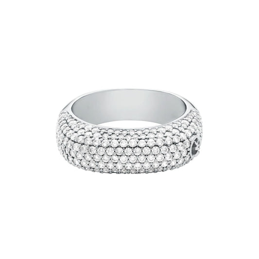 Anillo cuadrado Michael Kors de latón en color plateado para mujer, MKJ8602040 talla 7
