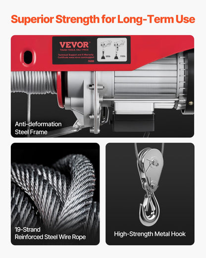 VEVOR - Polipasto eléctrico, cabrestante eléctrico de 120 V de 100 kg con control remoto inalámbrico de 300 pies, altura de elevación de un solo cable de 40 pies, eslingas individual/dobles, parada de