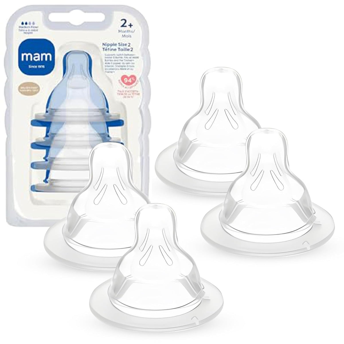 MAM Pezones de Silicona SkinSoft, Sin BPA, Paquete de 4 - Flujo medio, paquete de 4