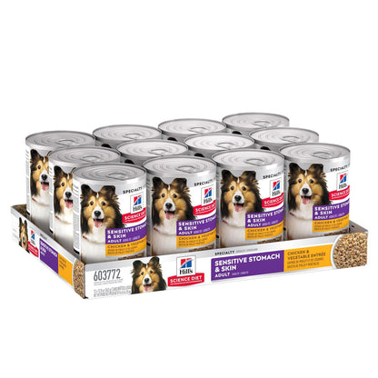 Hill's Alimento Húmedo Perro con Piel Y Estomago Sensible 12 Pack 363G | Alimento húmedo Hill's para perro, piel y estómago sensible, alta digestibilidad, barrera cutánea sana