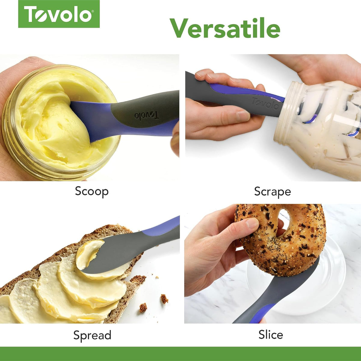Tovolo - Herramienta de cuchara y esparcir para preparar comidas de cocina, rebanar, esparcir y raspar, muy peri y carbón, grande, bígaro