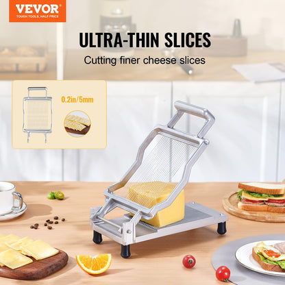 VEVOR Cortador de queso con alambre, cortador de queso de 5,08 mm, hoja de corte de queso ultrafina, alambre desmontable para cortar queso, aleación de aluminio + acero inoxidable, herramientas de