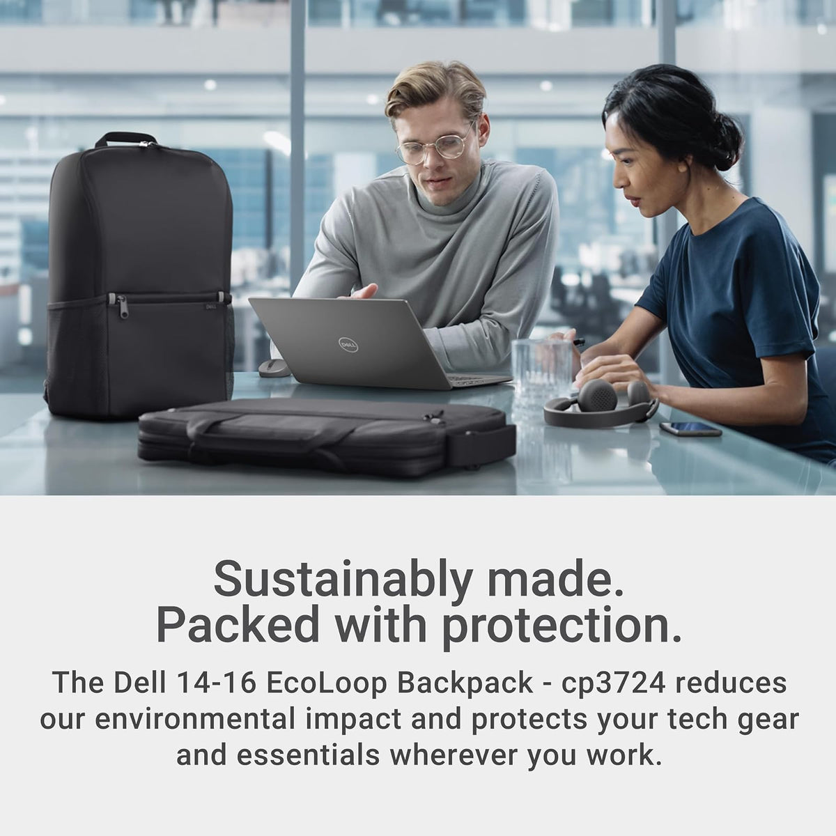 Dell 14-16 EcoLoop Essential Mochila 14-16 - CP3724 - Ligera, dos bolsillos laterales de malla, organizador de accesorios integrado, funda acolchada dedicada para portátil - Negro