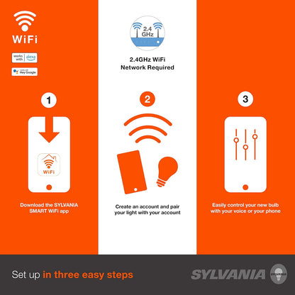 Sylvania Smart+ Wi-Fi a todo color regulable A19 LED, CRI 90+, equivalente a 60 W, funciona con Alexa y Google Assistant, 4 unidades