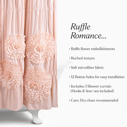 Lush Decor - Cortina de Ducha Serena, 72 Pulgadas de Ancho x 72 Pulgadas de Largo, Color Rubor, Cortina de baño con Volantes, Cortinas de Ducha de Tela Rosa, decoración de Coqueta
