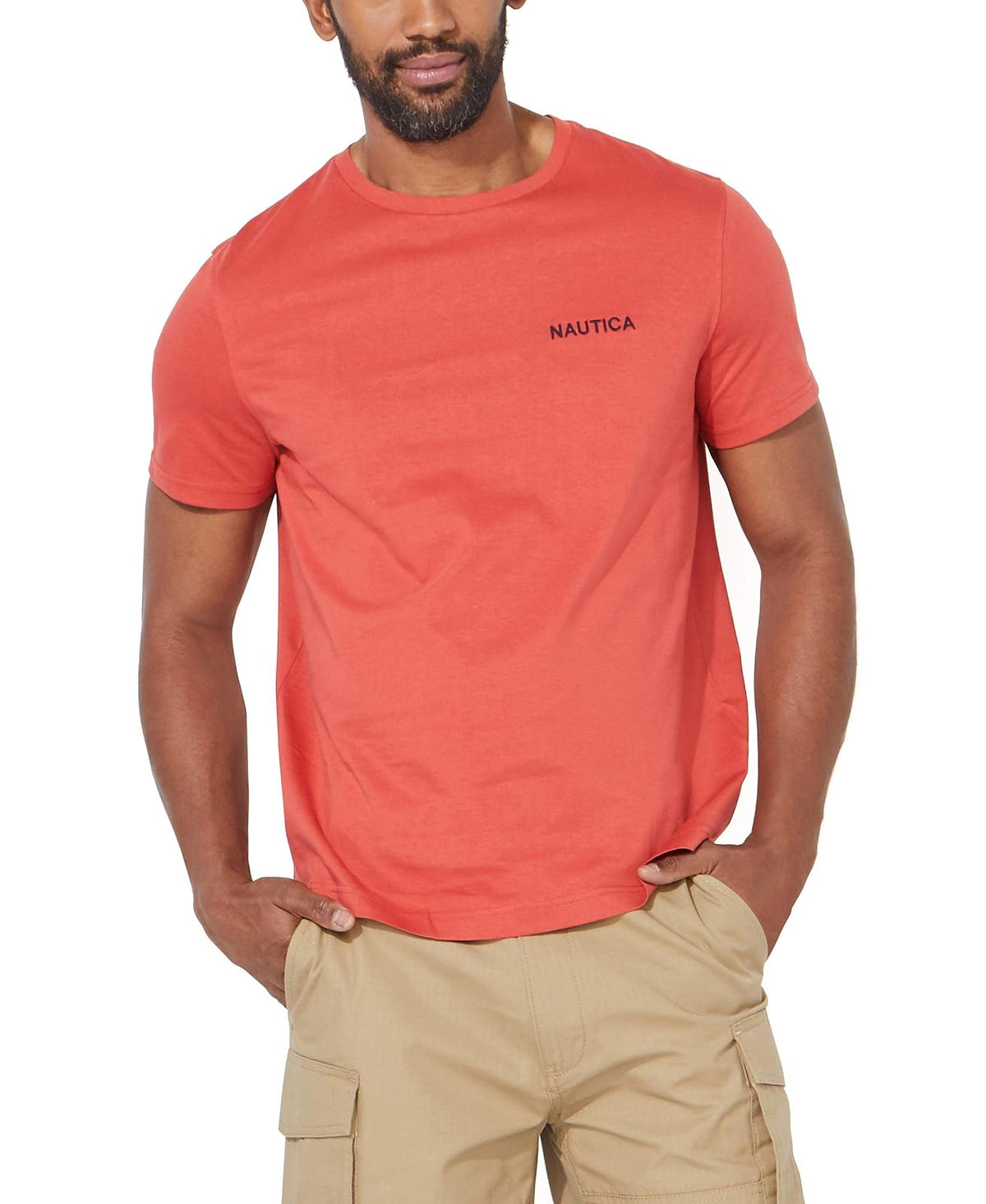 Nautica Playera Cuello Redondo para Hombre, Manga Corta - XL - Sunbaked Red Sólido