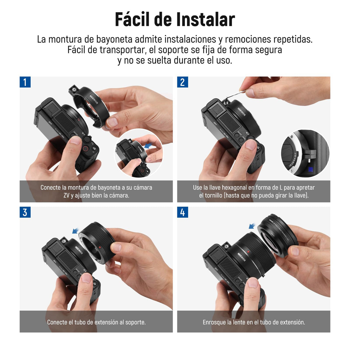 NEEWER Lente Gran Angular para Sony ZV1 Cámara, 2 in 1, Negro Frame | 18mm HD Wide Angle & 10x Macro Additional Lente, con Extension Tube, Bayonet Montura Lente Adaptador, Paño de Limpieza