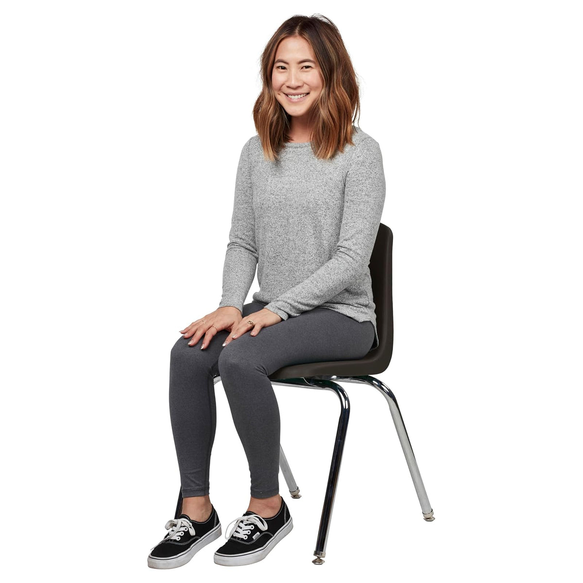 FDP 10384-BK - Silla escolar de 18 pulgadas, asiento apilable para estudiantes con patas de acero chapado en cromo y deslizadores giratorios de nylon; para aprendizaje en casa, aula u oficina, color