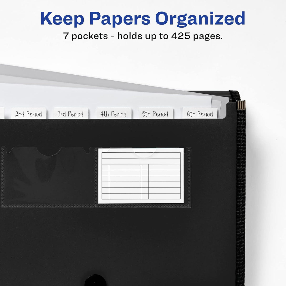 Avery Organizador expandible de carpetas de archivos, organizador de archivos de acordeón de 7 bolsillos, negro, capacidad para 425 hojas de tamaño carta/A4 (73550)