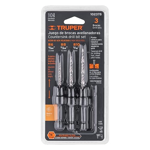 Truper JBAM-3, Juego de 3 brocas avellanadoras