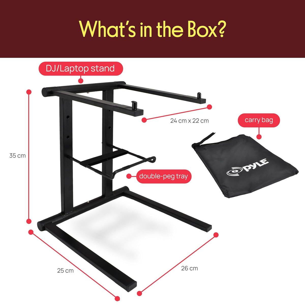 Pyle PLPTS47 - Soporte universal para equipo de estudio, soporte de mesa, estación de trabajo con sistema de sonido DJ y estantes de dos niveles, Dobladillo