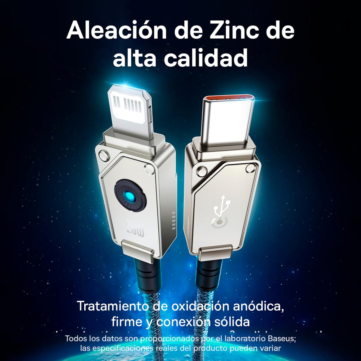Baseus Cable de Fibra de aramida F-12 irrompible de Carga rápida y Datos Tipo-C a Lightning, 20W, 2m, Blanco