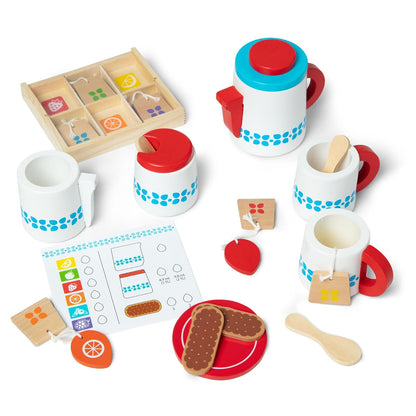 Melissa & Doug Juego para Preparar y Servir el Té, Juguete de Madera, Juego de Imitación, Set de Servicio de Té, Colores