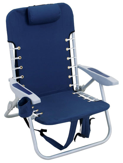 Rio Beach Lace-up Aluminum Backpack Chair, Red/Blue/Green/Yellow Stripe
