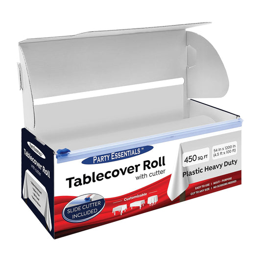 Party Essentials Rollo de Mesa de Banquete de plástico Resistente Disponible en 27 Colores, 54 Pulgadas x 100 pies con Cortador Deslizante, Blanco, (100 WH)