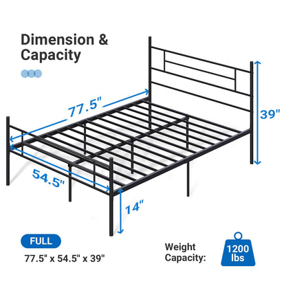 Avenco - Marco de cama de tamaño matrimonial con plataforma de metal con cabecero clásico, marco de cama de 14 pulgadas, almacenamiento adecuado debajo de la cama, soporte fuerte de listones de metal,