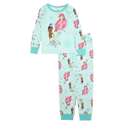 Disney Pijama de 2 piezas para niña, playera manga larga y pantalón - 4 Años - Diversión de la princesa