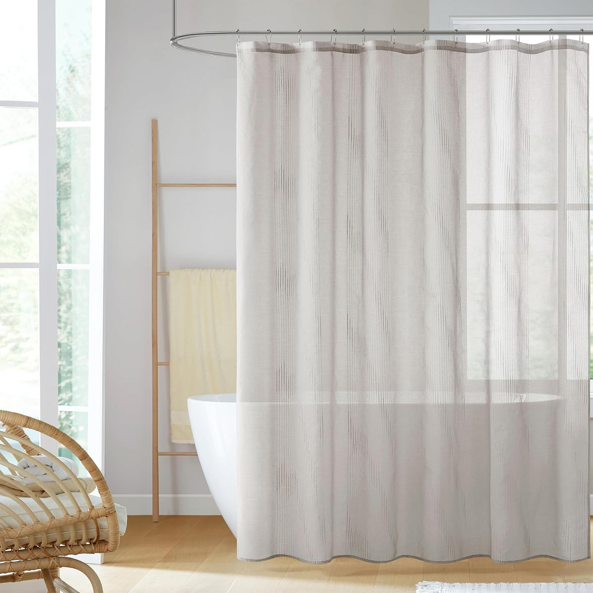 Madison Park Anna Sheers - Cortina de Ducha, diseño de Rayas texturizadas, decoración Moderna de baño de Mediados de Siglo, Lavable a máquina, Pantalla de privacidad de Tela 72 x 72 Pulgadas, Gris