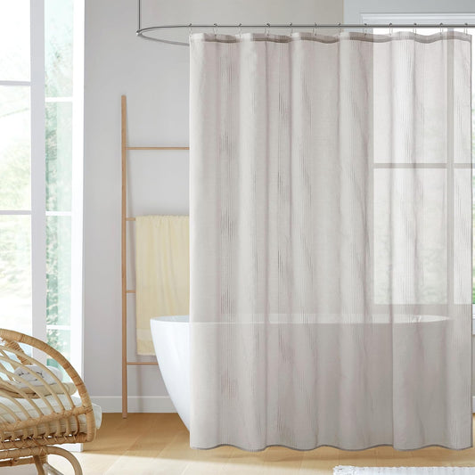 Madison Park Anna Sheers - Cortina de Ducha, diseño de Rayas texturizadas, decoración Moderna de baño de Mediados de Siglo, Lavable a máquina, Pantalla de privacidad de Tela 72 x 72 Pulgadas, Gris