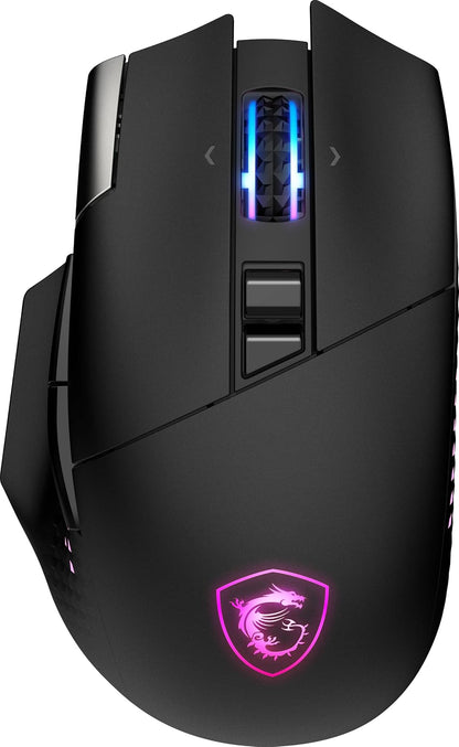 MSI Versa Pro W - Mouse para Juegos, 26000 dpi, 70 M+ Clics, OMRON Micro Interruptor óptico, Sensor óptico, diseño ergonómico de Mano ambitextro, luz RGB