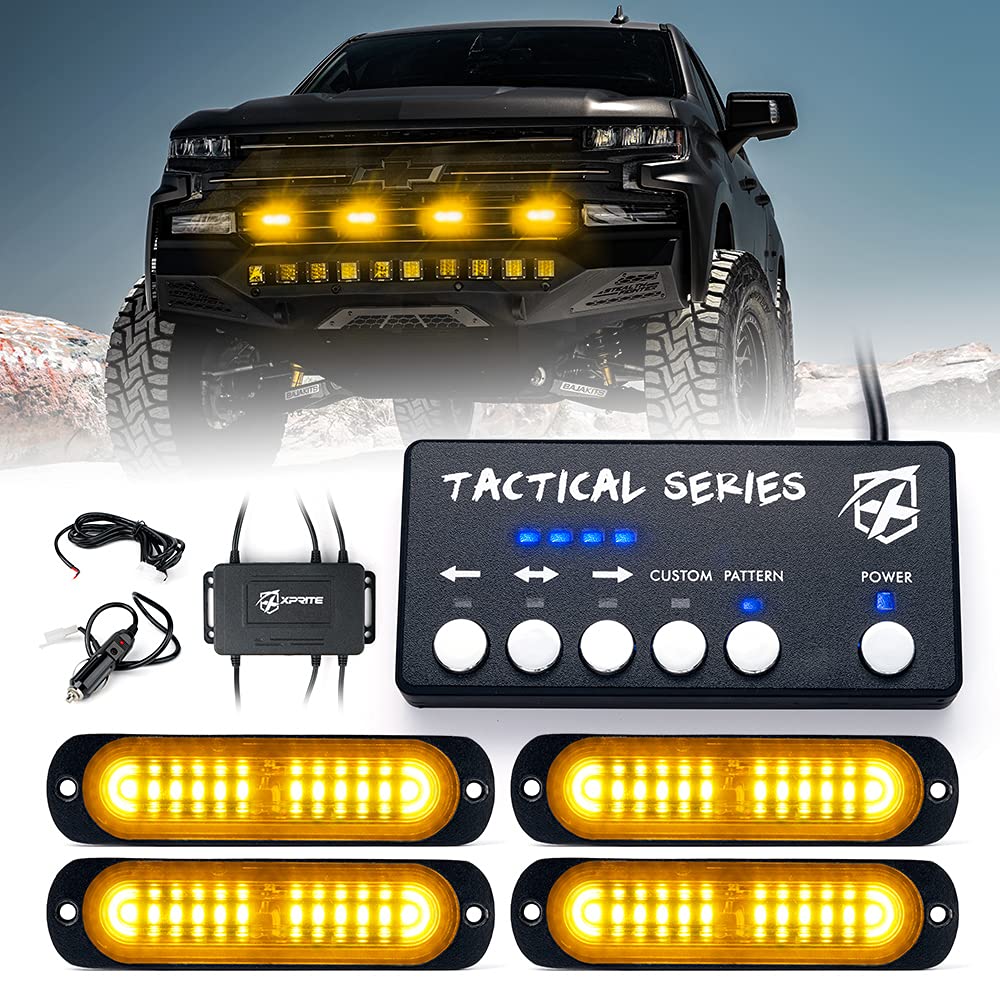 Xprite Kit de Luces LED Estroboscópicas para Vehículo, Rojo y Azul - 4PCS - Ámbar