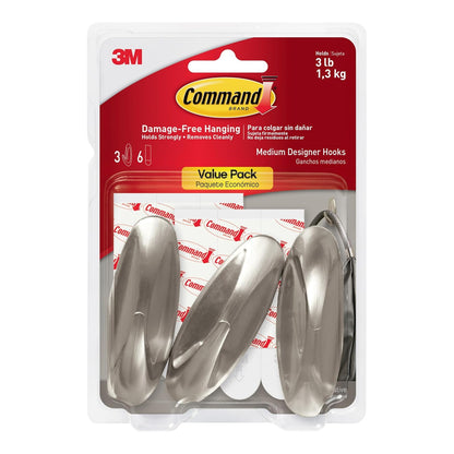 Command Ganchos, Níquel pulido, 3 Hooks, Níquel cepillado