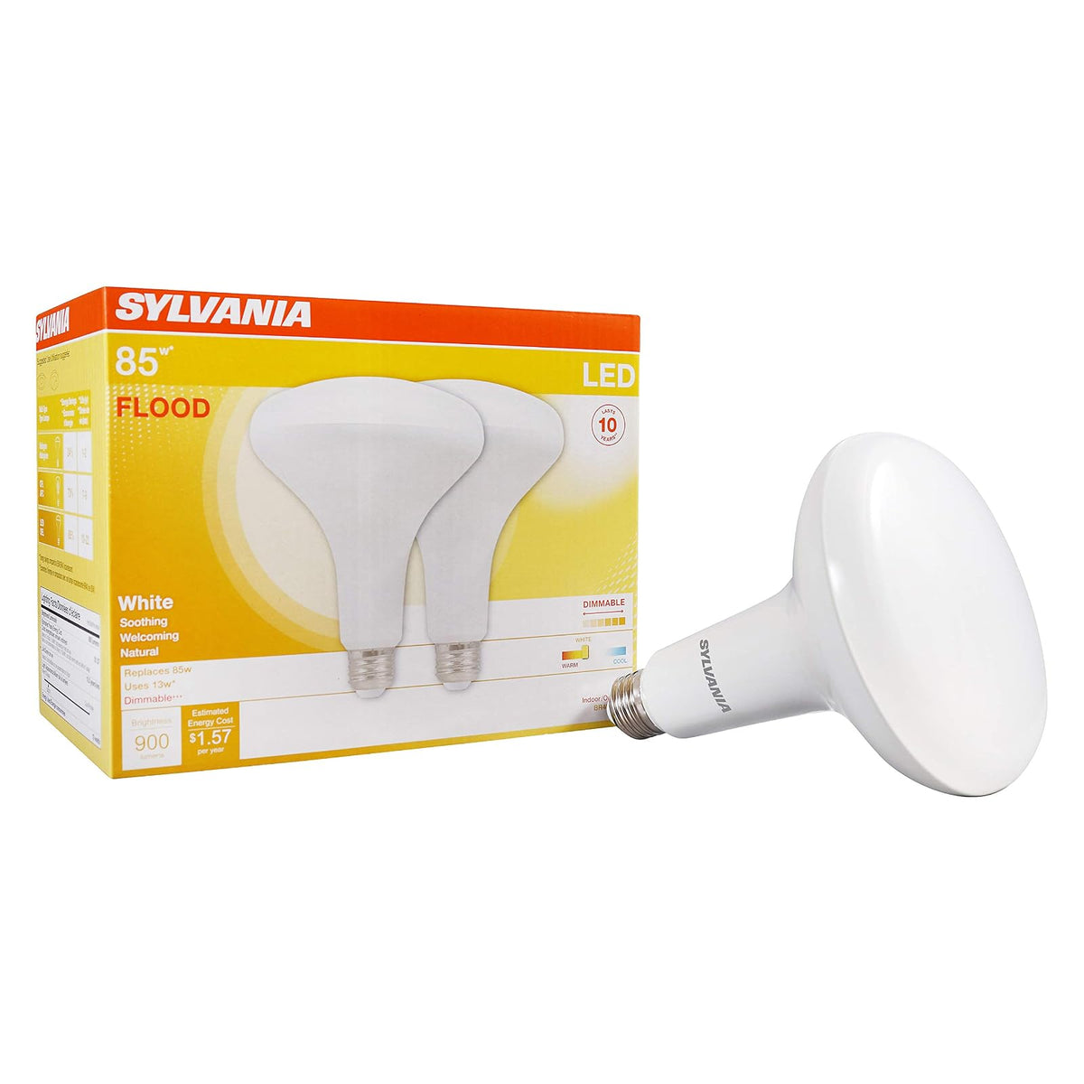 Sylvania BR40 - foco LED de inundación, 13 W, equivalente a 85 W, regulable, 900 lúmenes, 3000 K, blanco, 2 unidades (paquete de 1) (40338)