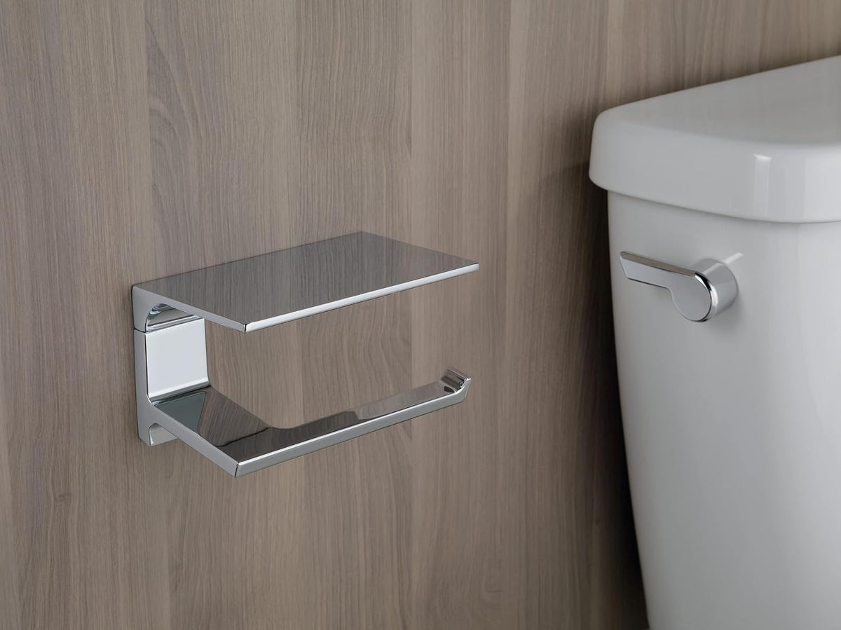 DELTA FAUCET 79956 - Soporte de papel higiénico pivotante para pared con estante en cromo pulido