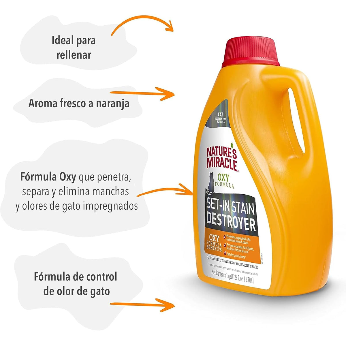 Nature's Miracle Destructor Oxy manchas y olores difíciles para gato 3.78 L