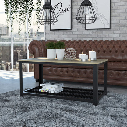 Deco Home KLIK Mesa de Centro ferrato armable, Color Duna, Dimensiones 95 Largo X 49 Ancho X 46 Alto cm, Estilo contemporáneo, con Rejilla Inferior y Estructura metálica