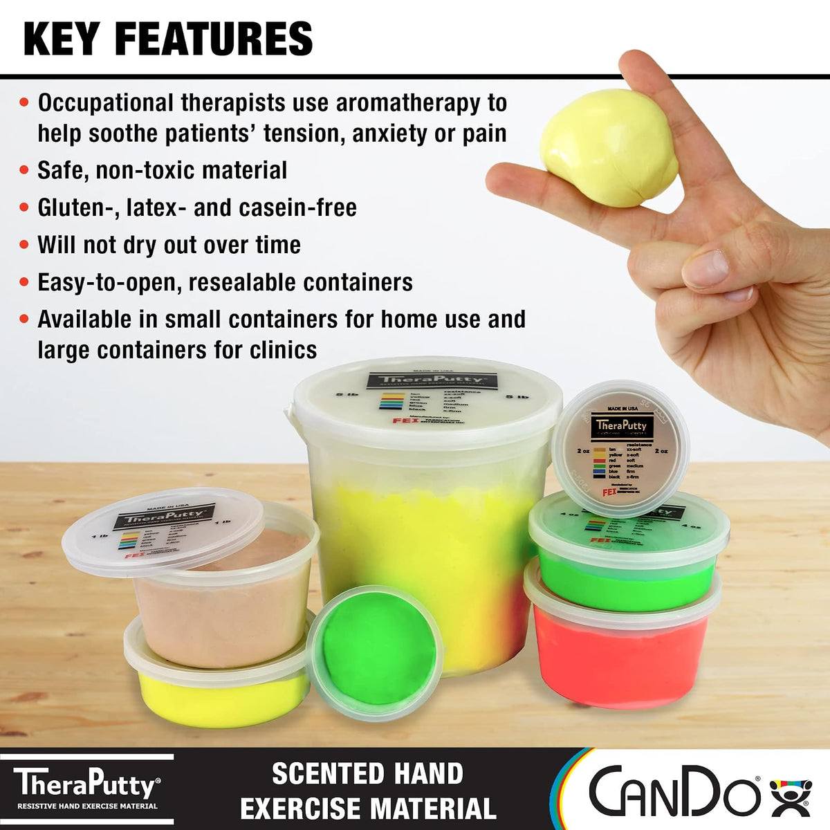 CanDo 10-2763 Scented Theraputty Exercise Material, 2 oz, Apple-Green-Medium