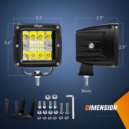 Nilight - Juego de 2 cubos LED de 3 pulgadas y 42 W mejorados, combo de inundación, luces cuadradas para conducción todoterreno, 12 V y 5 pines, kit de arnés de cableado, 2 cables, 2 años de garantía