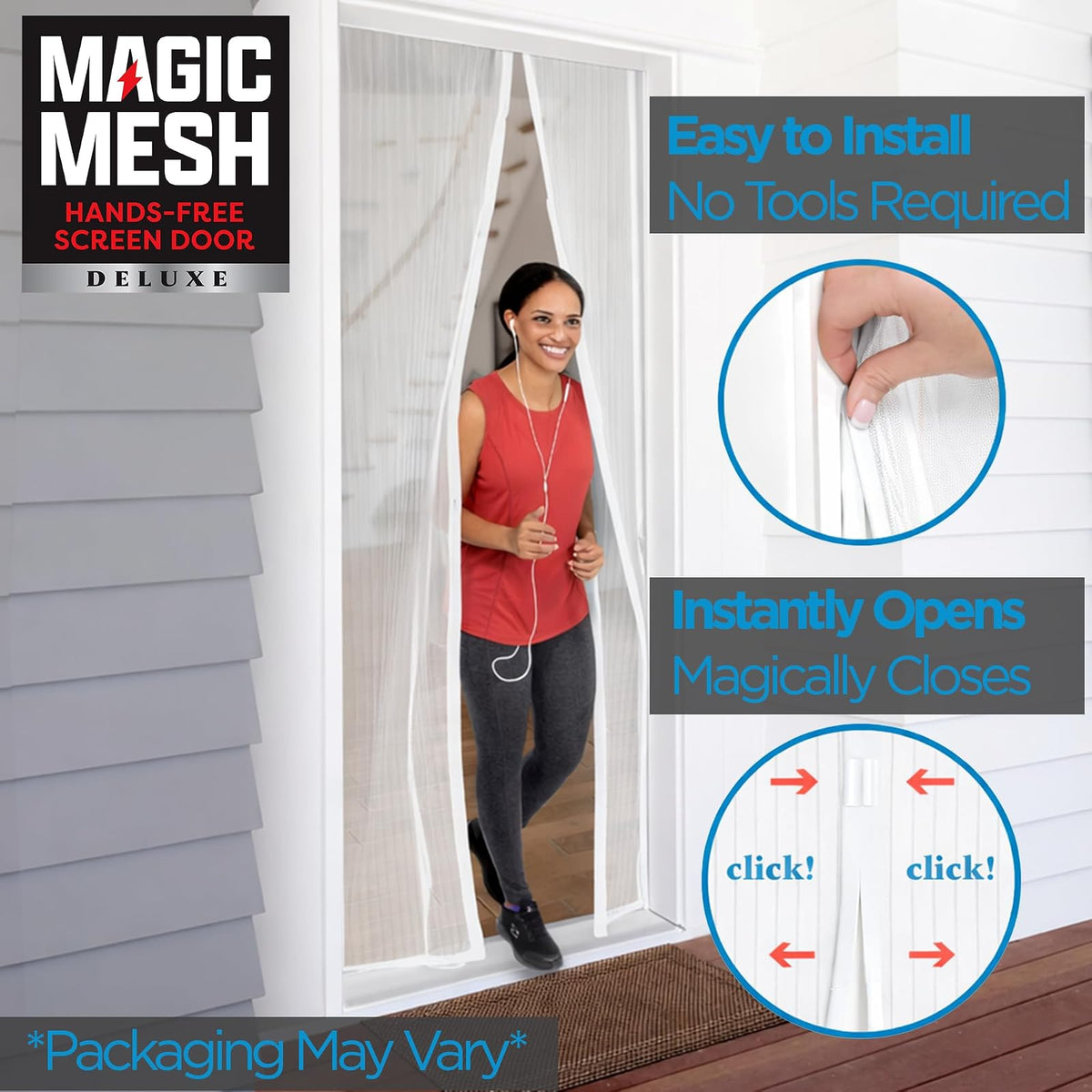 Magic Mesh Deluxe, blanco, puerta de visualización magnética, resistente, cierre magnético, red de puerta, visualización de patio, visualización de puerta corredera, visualización de insectos para