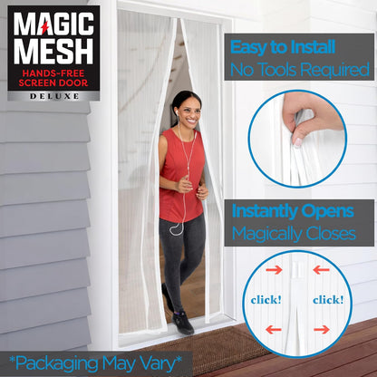Magic Mesh Deluxe, blanco, puerta de visualización magnética, resistente, cierre magnético, red de puerta, visualización de patio, visualización de puerta corredera, visualización de insectos para