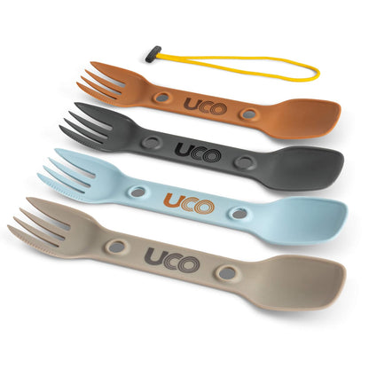 UCO Utility Spork 3 en 1 Combo Cuchara-Tenedor Cuchillo utensilio de Camping, Paquete de 4 - Venture