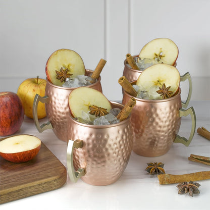 Arora - Vaso de metal Moscú Mule de cobre, taza de aluminio de 22 onzas, juego de 4